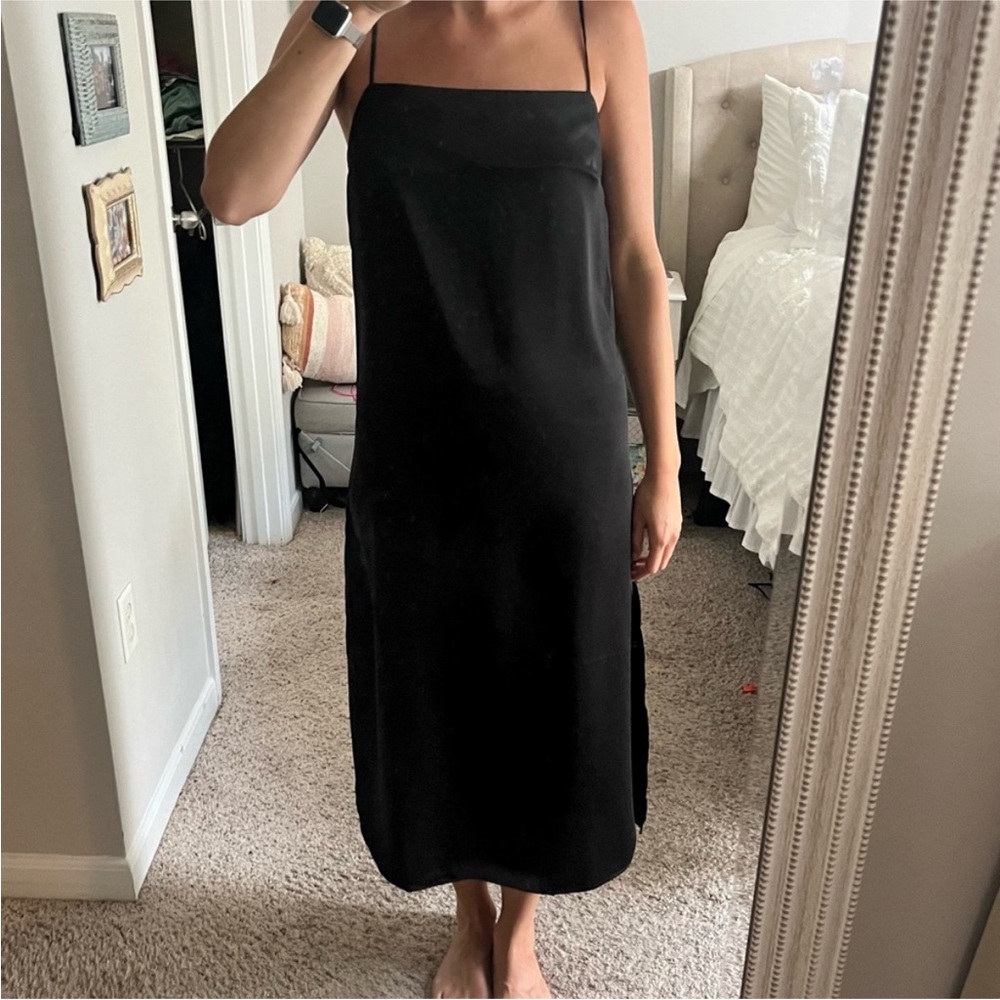 ✨LBD Elegant Black Slip Dress w Slit - Picture 7 of 7